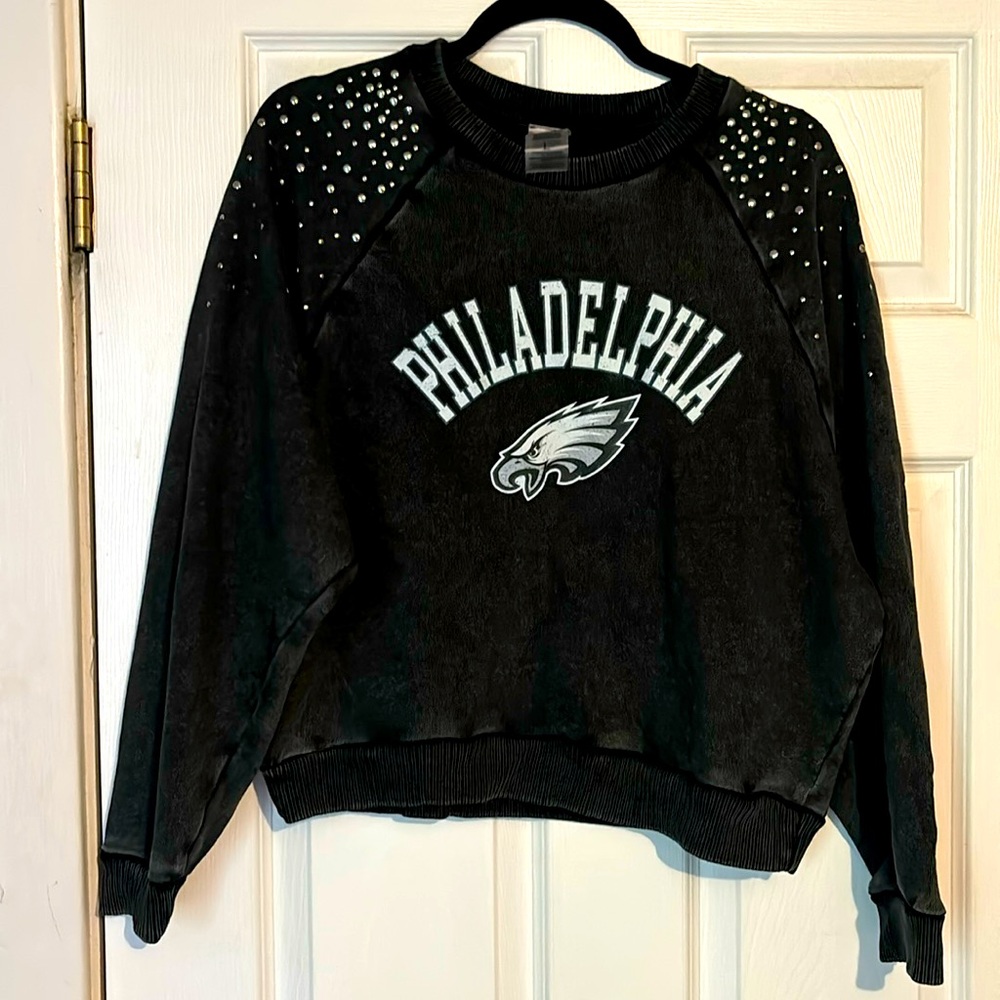 Philadelphia Eagles L women’s sweatshirt gameday couture cropped studded EUC